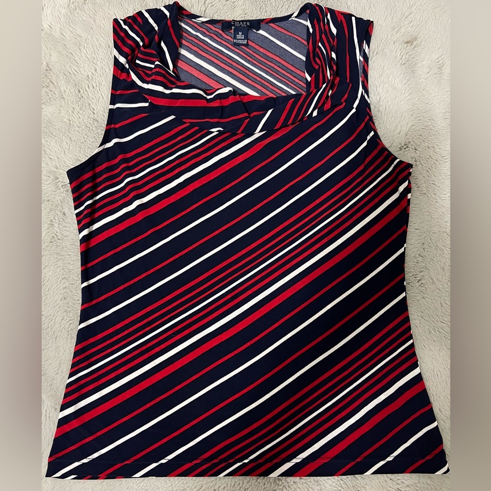 CHAPS Drape neck Stripe Top Sz M